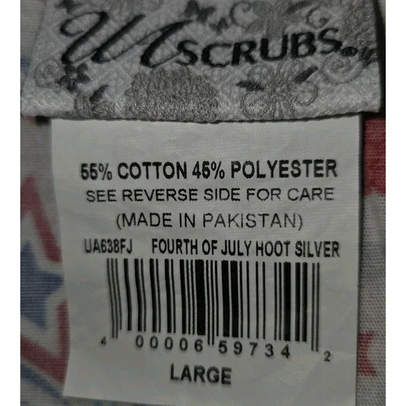 UA Scrubs Patriotic Scrub Top Women's Size Large Silver Shirt 4th Of July Owls - Picture 2 of 10